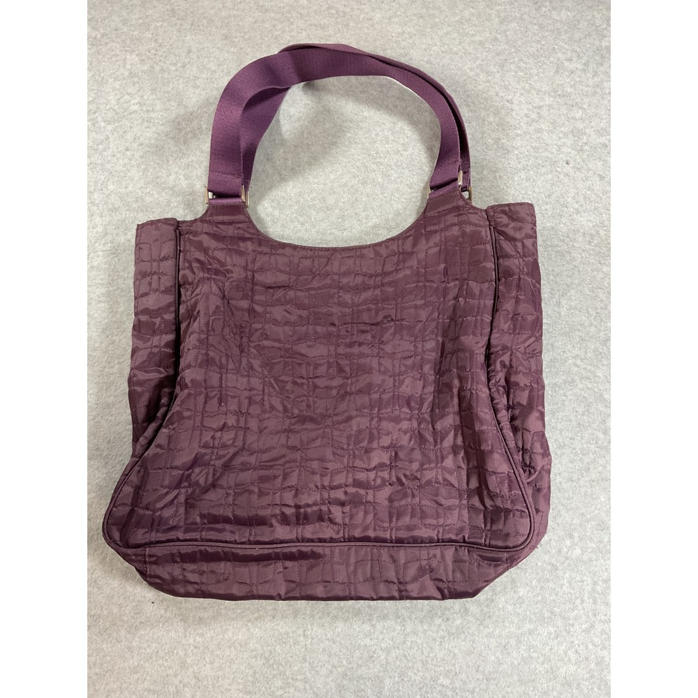 Milano Series Quilted Shoulder Bag Plum Purple Lime Green Lining Tote